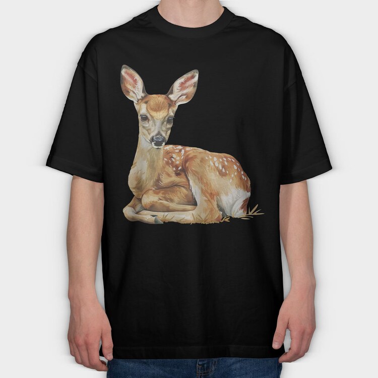 Watercolor Fawn Calm, Tricou Oversize Barbati (Unisex)