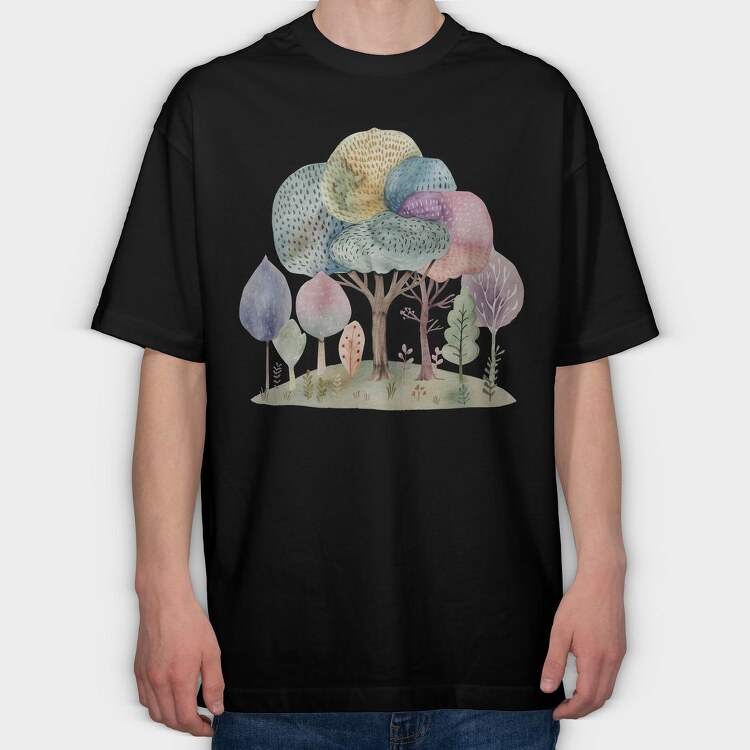 Watercolor Forest Clipart 2, Tricou Oversize Barbati (Unisex)