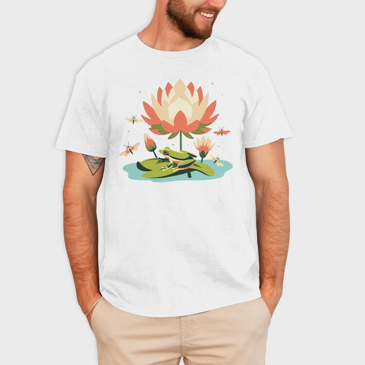 Flower And Frog Lotus, Tricou Barbati (Unisex)