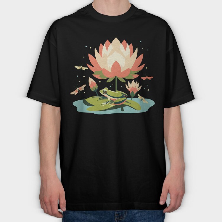 Flower And Frog Lotus, Tricou Oversize Barbati (Unisex)