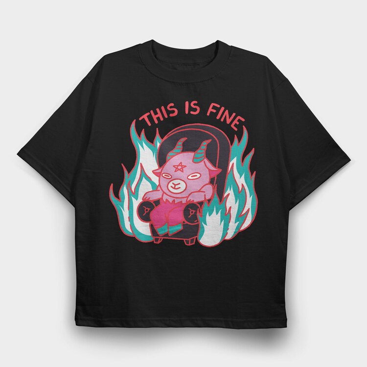 This Is Fine Baphomet Meme, Tricou Oversize Barbati (Unisex)