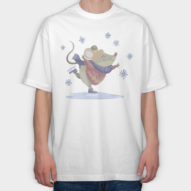 Cute Mouse Skating Mug, Tricou Oversize Barbati (Unisex)
