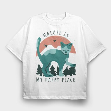 Cute Nature Cat Mug, Tricou Oversize Barbati (Unisex)