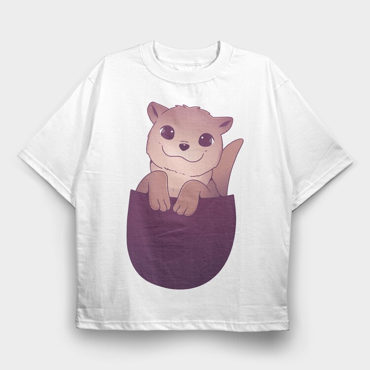 Cute Otter In Pocket, Tricou Oversize Barbati (Unisex)