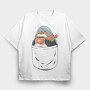 Cute Penguin In Pocket Coffee, Tricou Oversize Barbati (Unisex)