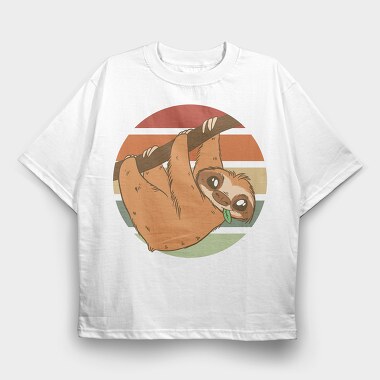 Cute Sloth In Retro Sunset, Tricou Oversize Barbati (Unisex)