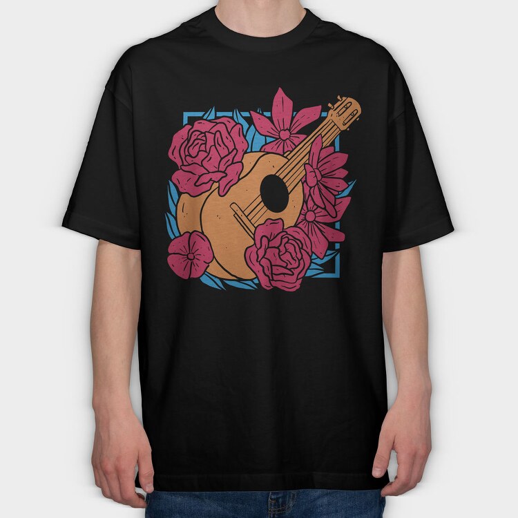Flower Guitar Uke Flowers, Tricou Oversize Barbati (Unisex)