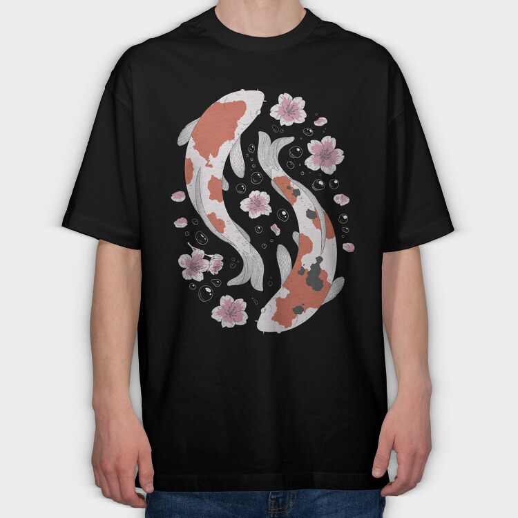 Koi Fish With Cherry Blossom, Tricou Oversize Barbati (Unisex)