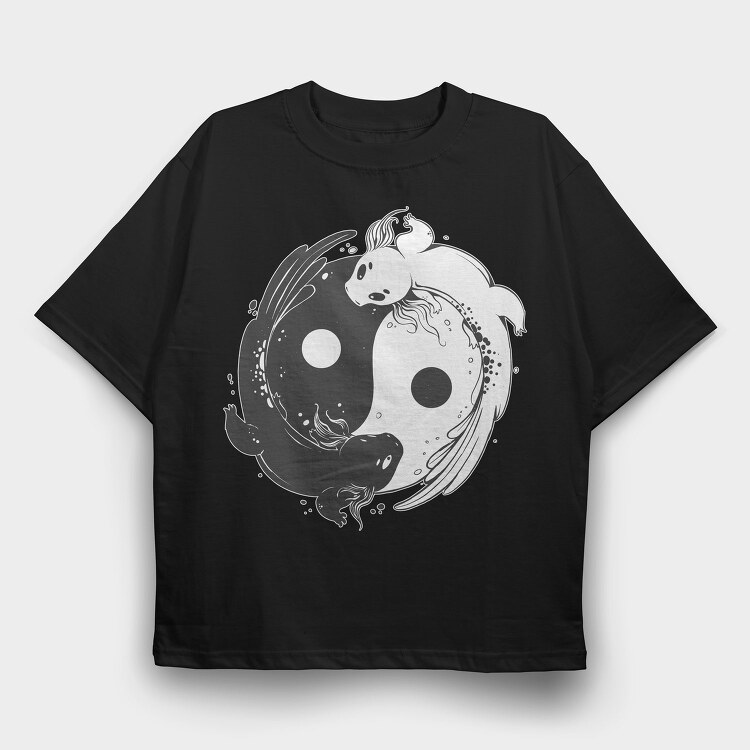 Yin Yang Axolotl Animals Monochrome, Tricou Oversize Barbati (Unisex)