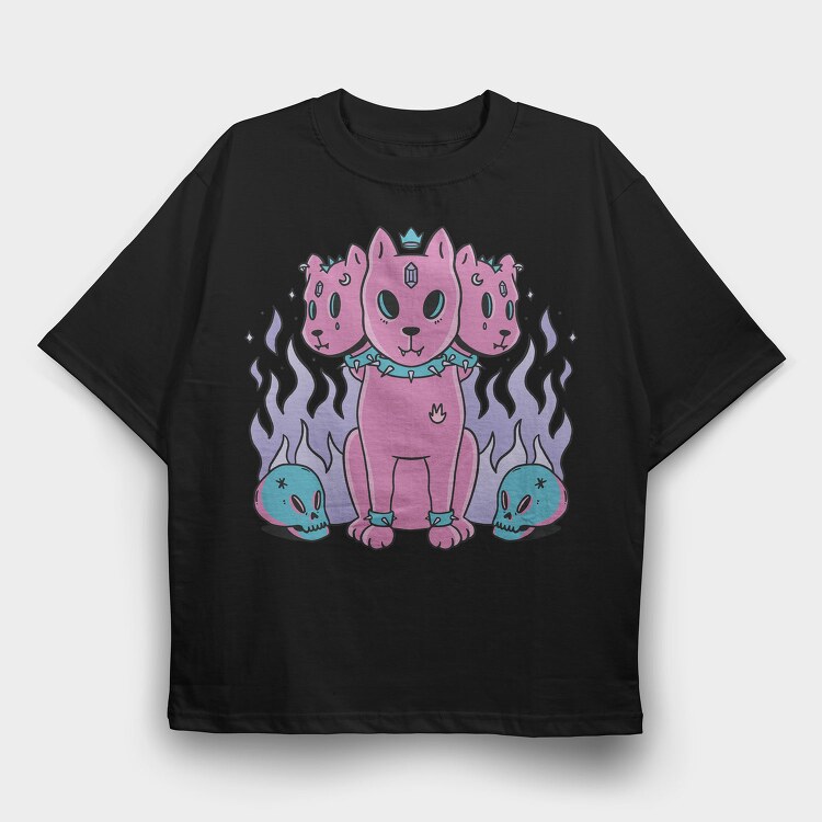 Three Headed Dog Pastel Goth Pink, Tricou Oversize Barbati (Unisex)