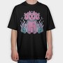 Three Headed Dog Pastel Goth Pink, Tricou Oversize Barbati (Unisex)