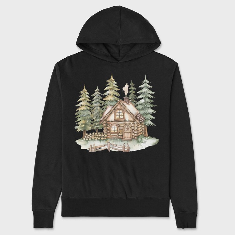 Watercolor Forest House, Hanorac Oversize Barbati (Unisex)