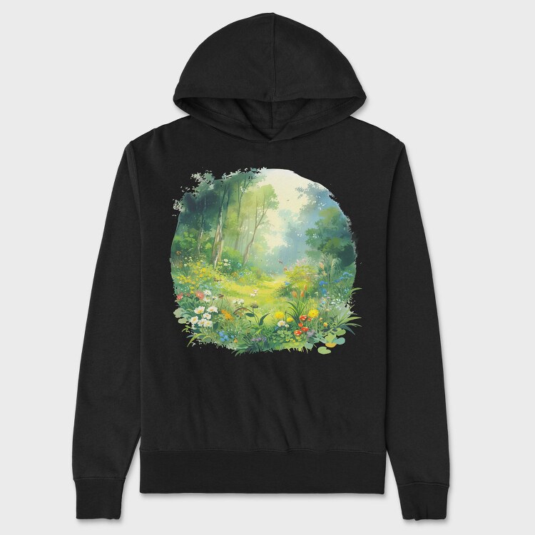 Watercolor Forest Meadow, Hanorac Oversize Barbati (Unisex)