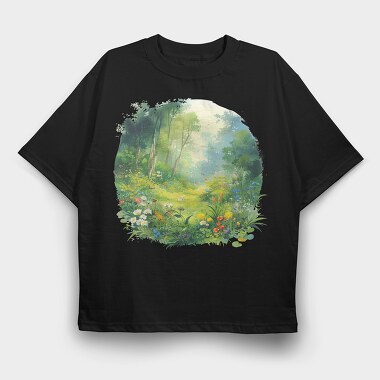 Watercolor Forest Meadow, Tricou Oversize Barbati (Unisex)