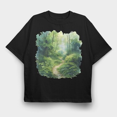 Watercolor Forest Path, Tricou Oversize Barbati (Unisex)
