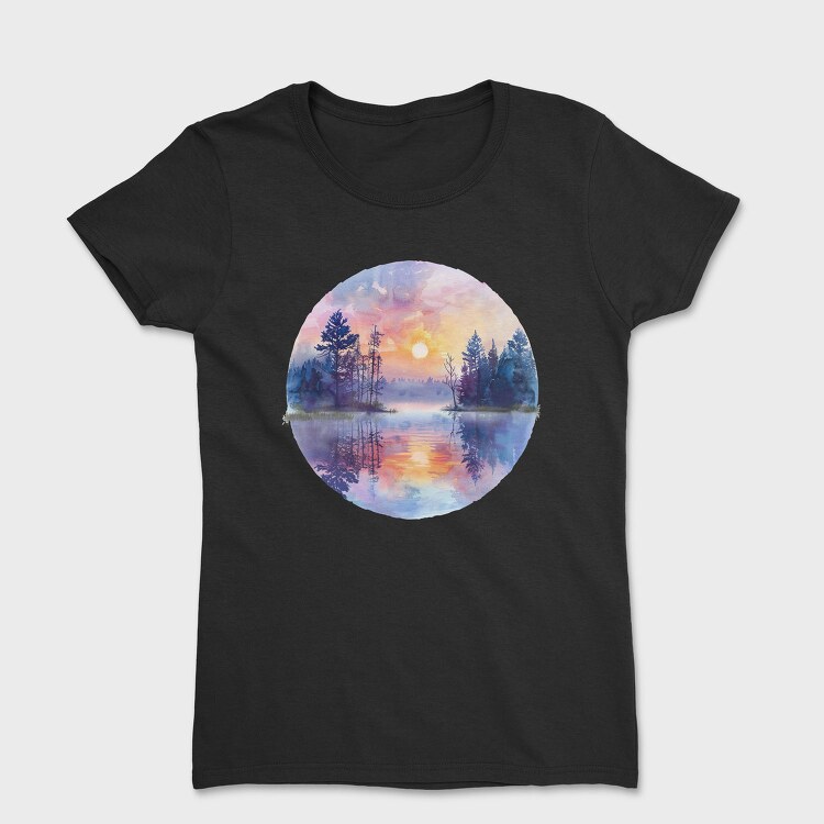 Watercolor Forest Sunset, Tricou Femei