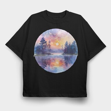 Watercolor Forest Sunset, Tricou Oversize Barbati (Unisex)