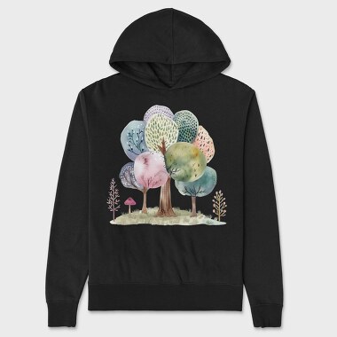 Watercolor Forest Trees, Hanorac Oversize Barbati (Unisex)