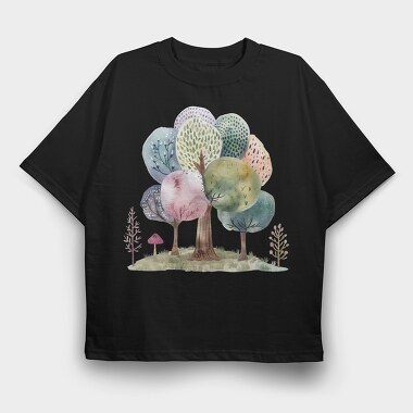 Watercolor Forest Trees, Tricou Oversize Barbati (Unisex)