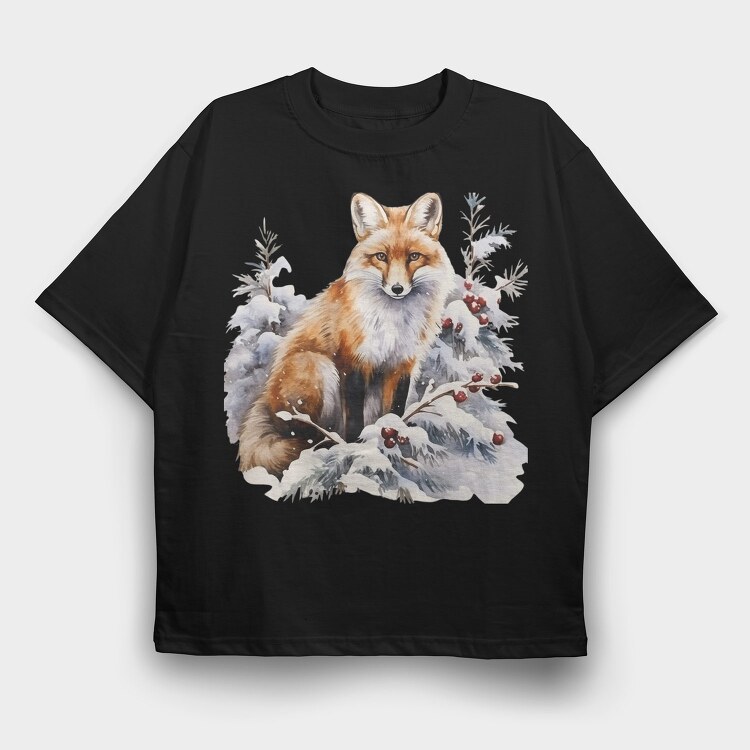 Watercolor Fox Winter, Tricou Oversize Barbati (Unisex)