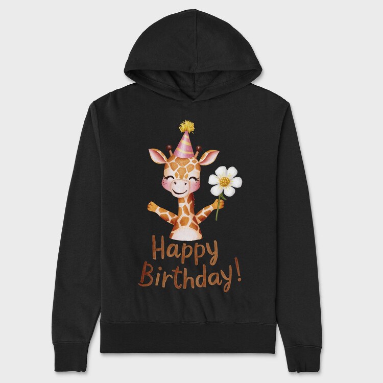 Watercolor Giraffe Birthday, Hanorac Oversize Barbati (Unisex)