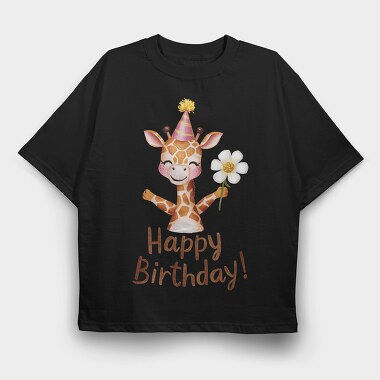Watercolor Giraffe Birthday, Tricou Oversize Barbati (Unisex)