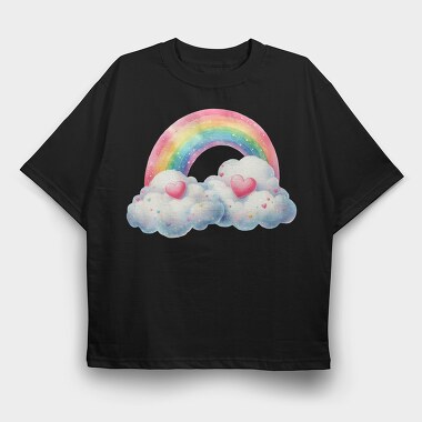 Watercolor Hearts Clouds, Tricou Oversize Barbati (Unisex)