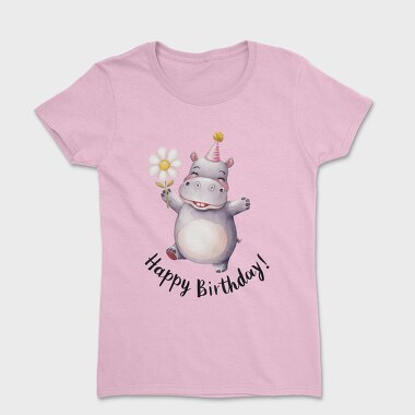 Watercolor Hippo Birthday, Tricou Femei