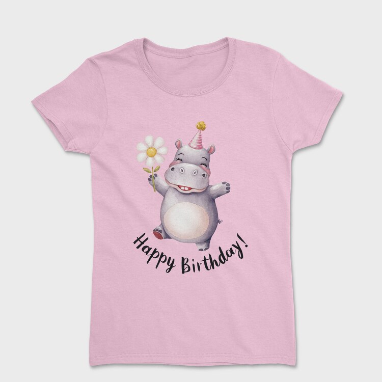 Watercolor Hippo Birthday, Tricou Femei