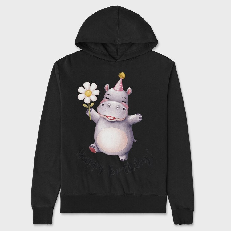 Watercolor Hippo Birthday, Hanorac Oversize Barbati (Unisex)