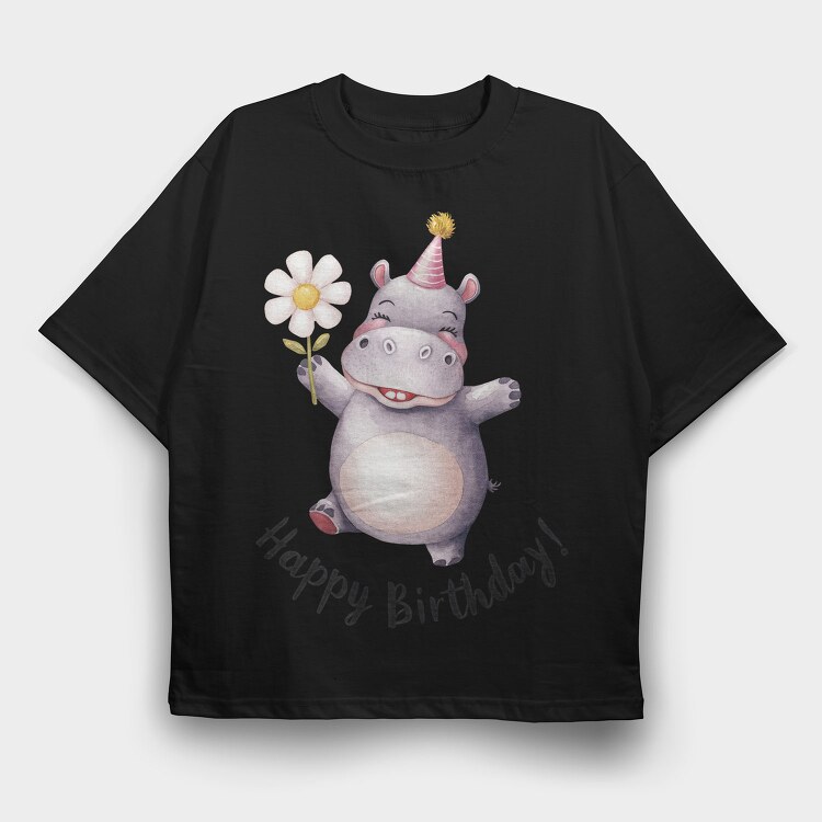 Watercolor Hippo Birthday, Tricou Oversize Barbati (Unisex)