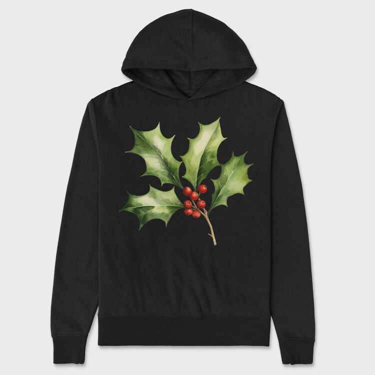 Watercolor Holly Berry, Hanorac Oversize Barbati (Unisex)