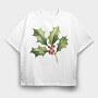 Watercolor Holly Berry, Tricou Oversize Barbati (Unisex)