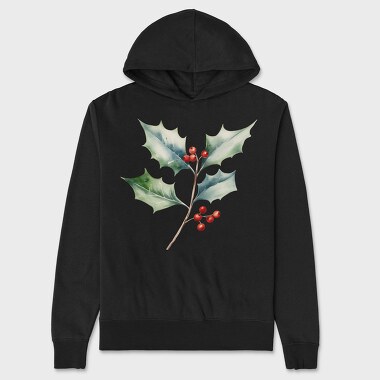 Watercolor Holly Branch, Hanorac Oversize Barbati (Unisex)