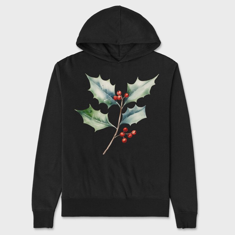 Watercolor Holly Branch, Hanorac Oversize Barbati (Unisex)