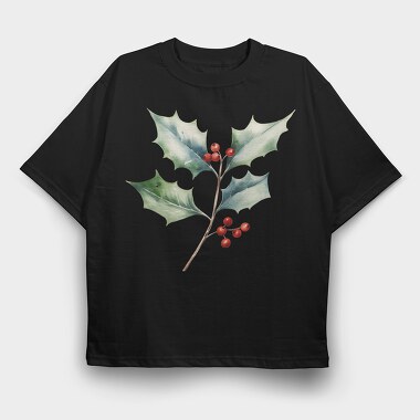 Watercolor Holly Branch, Tricou Oversize Barbati (Unisex)
