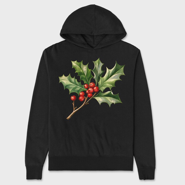Watercolor Holly Mistletoe, Hanorac Oversize Barbati (Unisex)