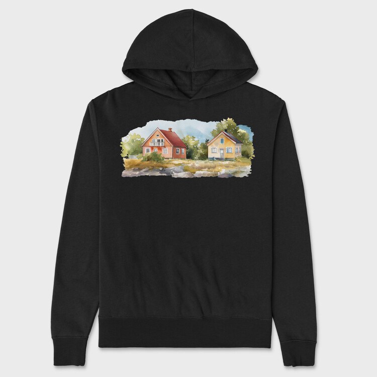 Watercolor Homes Nature, Hanorac Oversize Barbati (Unisex)