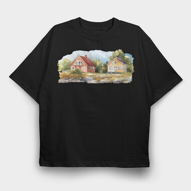 Watercolor Homes Nature, Tricou Oversize Barbati (Unisex)