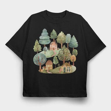 Watercolor House Clipart, Tricou Oversize Barbati (Unisex)