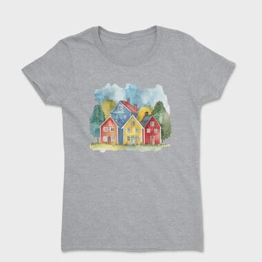 Watercolor Houses 15, Tricou Femei