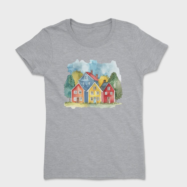 Watercolor Houses 15, Tricou Femei