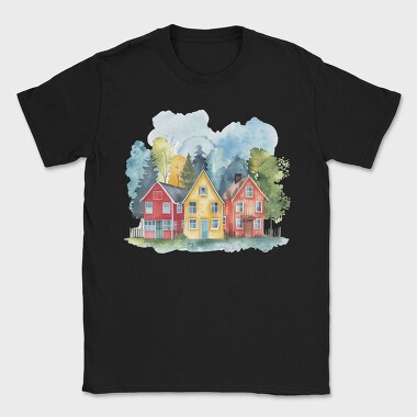 Watercolor Houses 24, Tricou Barbati (Unisex)