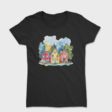 Watercolor Houses 24, Tricou Femei