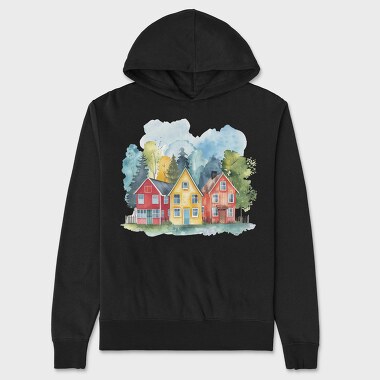Watercolor Houses 24, Hanorac Oversize Barbati (Unisex)