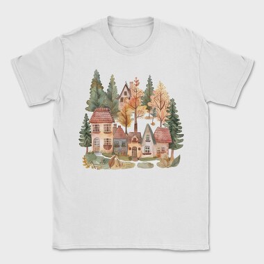 Watercolor Houses Nature, Tricou Barbati (Unisex)