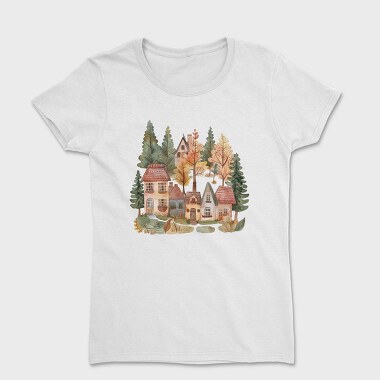 Watercolor Houses Nature, Tricou Femei