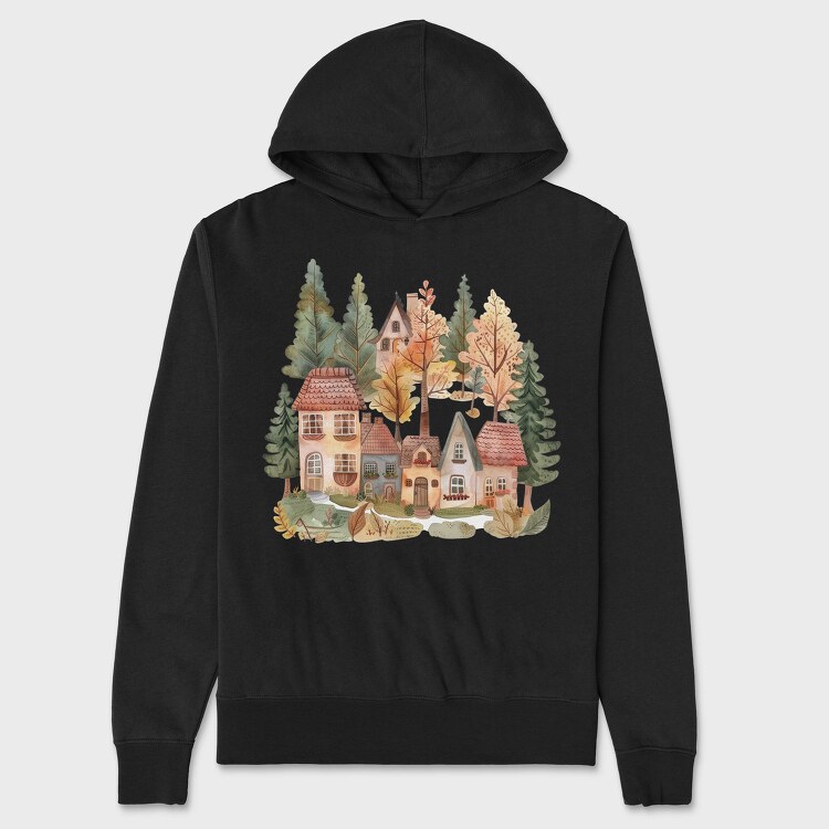 Watercolor Houses Nature, Hanorac Oversize Barbati (Unisex)