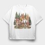 Watercolor Houses Nature, Tricou Oversize Barbati (Unisex)