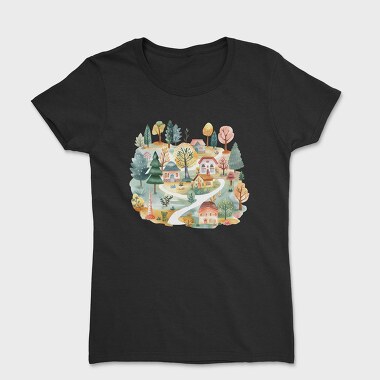 Watercolor Houses Nest, Tricou Femei